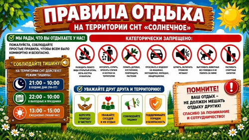 Правила отдыха в СНТ Солнечное